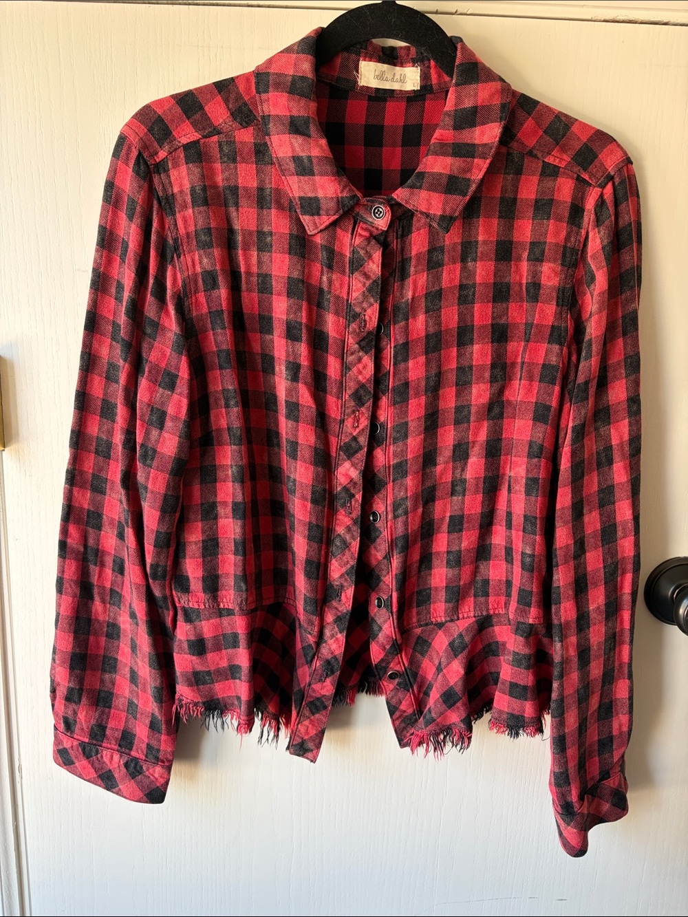 Bella Dahl Red and Black Checked Button-Down Plaid Top